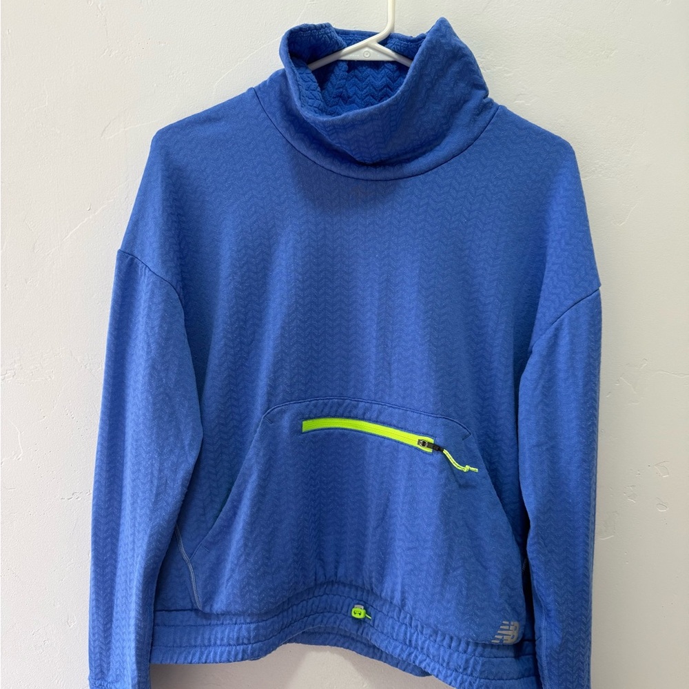 New Balance Blue Cowl Neck Pullover with Neon Green Accents